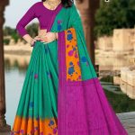 Tea Post Cotton Saree with Green and Purple with Authentic Design