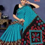 Sky blue and black sangeet sarovar malai cotton saree with embroidery design