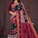 Hyko Puram Cotton Saree in Black and Red with Unique Design