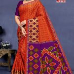 Hot orange and purple sangeet sarovar malai cotton saree with embroidery design