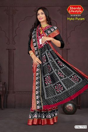 Hyko Puram Cotton Saree in Black and Copper with Unique Design