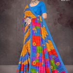 Colour Cocktail BP cotton saree with light blue border, light orange color, and multi-color creative design