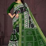 Hyko Puram Cotton Saree in Green and Black with Unique Design