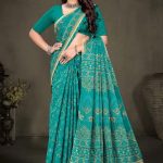 Sky blue and cream Sagar Kinare malai cotton saree with embroidery design