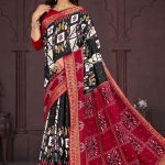 Hyko Puram Cotton Saree in Black, White, and Red with Unique Design