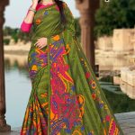 Tea Post Cotton Saree with Mehndi Green and Pink – Traditional Design