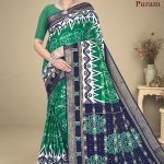 Hyko Puram Vol.02 Cotton Saree in Green and Blue with Premium Design