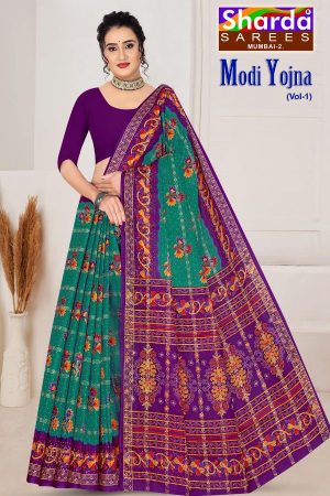 MODI YOJNA VOL-1 Cotton Saree in Green and Magenta with Elegance Design