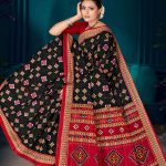 Mango Khatta Doriya black and red cotton saree with traditional bandhani design