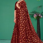 Milan Fashion Vol.02 cotton saree in dark red and copper with floral design