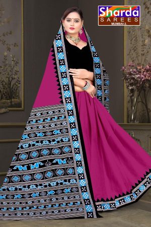 Choice of Orissa No. 2 cotton saree in pink and black with simple design