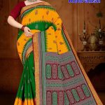 MAHA RUDRAKSH Cotton Saree in Yellow and Green with Authentic Design