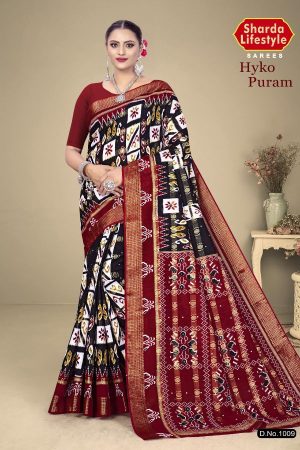 Hyko Puram Vol.02 Cotton Saree in Black and Red with Premium Design