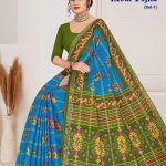 MODI YOJNA VOL-1 Cotton Saree in Light Blue and Mehndi with Elegance Design