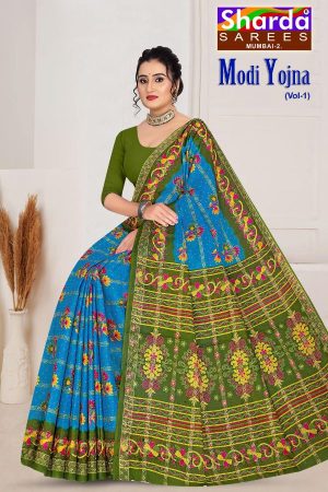 MODI YOJNA VOL-1 Cotton Saree in Light Blue and Mehndi with Elegance Design