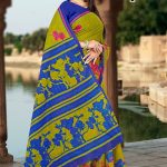 Tea Post Cotton Saree with Chutney Green and Blue – Traditional Design