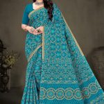 Sky blue and grey Sagar Kinare malai cotton saree with embroidery design