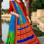 Tea Post Cotton Saree with Red and Light Blue – Traditional Design