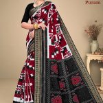 Hyko Puram Vol.02 Cotton Saree in Bright Red and Black with Premium Design