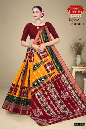 Hyko Puram Vol.02 Cotton Saree in Yellow and Red with Premium Design