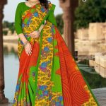 Tea Post Vol-2 Cotton Saree with Green and Orange – Stunning Bold Design