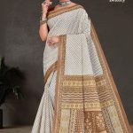 White Berry Beauty cotton saree in white and light brown with simple design