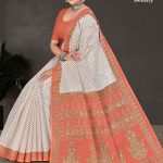 White Berry Beauty cotton saree in white and light orange with simple design