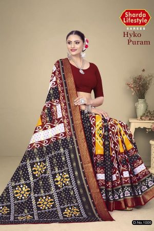 Hyko Puram Vol.02 Cotton Saree in Black and Maroon with Premium Design