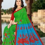 Tea Post Vol-2 Cotton Saree with Green and Blue – Stunning Bold Design