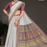 White Berry Beauty cotton saree in white and light dull purple with simple design