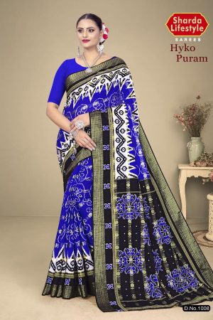 Hyko Puram Vol.02 Cotton Saree in Blue and Black with Premium Design