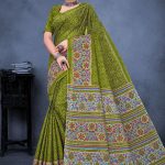 Sakhi Saheli Cotton Saree in Mehndi Color with Simple and Unique Design