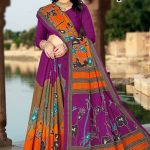 Tea Post Vol-2 Cotton Saree with Purple and Orange – Stunning Bold Design