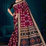 Mango Khatta Doriya maroon and black cotton saree with traditional bandhani design