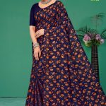 Milan Fashion Vol.02 cotton saree in navy blue and copper with floral design