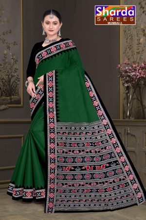 Choice of Orissa No. 2 cotton saree in green and black with simple design