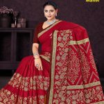 Golden Taj Mahal Cotton Saree in Red and Golden Color