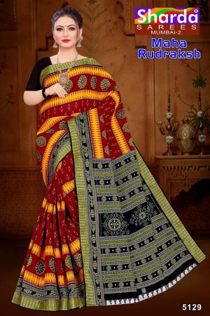 MAHA RUDRAKSH Cotton Saree in Red and Black with Authentic Design