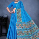 Sakhi Saheli Cotton Saree in Blue Color with Simple and Unique Design