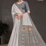 White Berry Beauty cotton saree in white and light grey with simple design