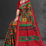 Patan Patola Siroski cotton saree in black, red, and green with simple design