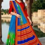 Tea Post Vol-2 Cotton Saree with Sky Blue and Red – Stunning Bold Design