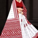 I Love You Orissa White Red Cotton Saree with Simple Design