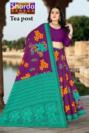 Tea Post Vol-2 Cotton Saree with Magenta and Peacock Green – Stunning Bold Design