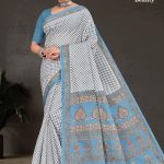 White Berry Beauty cotton saree in white and light blue with simple design