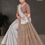 White Berry Beauty cotton saree in white and light brown with simple design