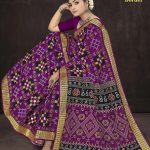 Paro Patola Border cotton saree in magenta and black with bandhani pattern design