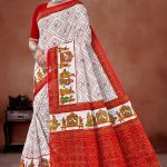 Deep Laxmi White Red Cotton Saree with Red Dot and Dolly Design