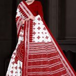 I Love You Orissa White Red Cotton Saree with Unique Design