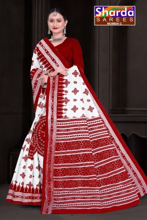 I Love You Orissa White Red Cotton Saree with Unique Design